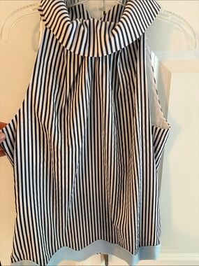 Sail to Sable Navy and White Striped Sleeveless Halter Cowl Neck Top